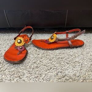 Moschino Cheap & Chic Size US 7 Orange Leather Flower Sandals Summer Ankle Shoe